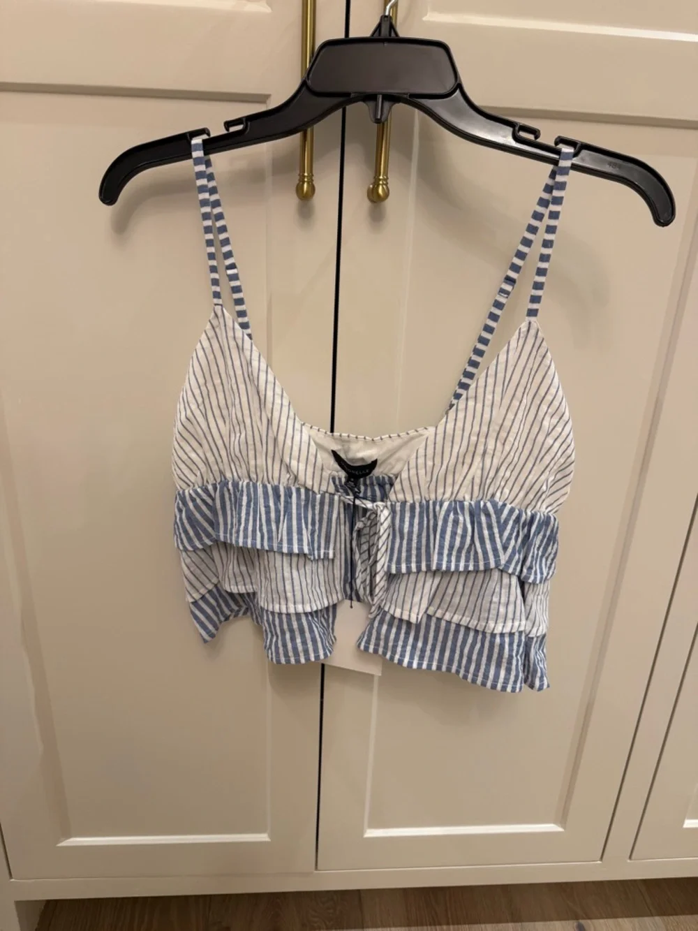 Majorelle Aruba Striped Ruffle Crop Tank Top - Blue/White - Picture 2 of 7